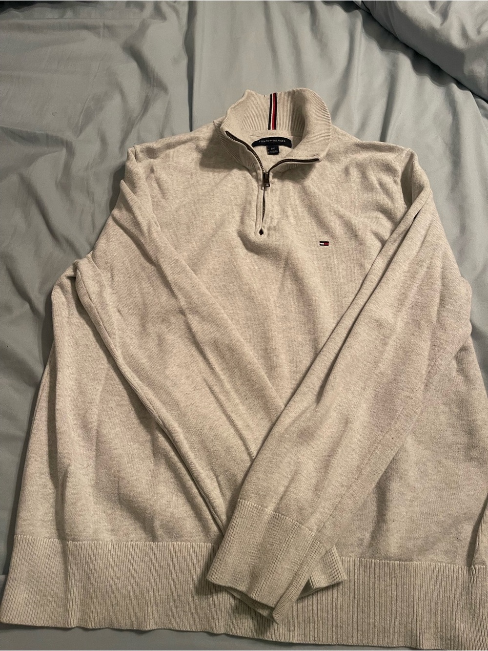 Tommy Hilfiger Men’s Cream Half-Zip Sweater with Signature Logo